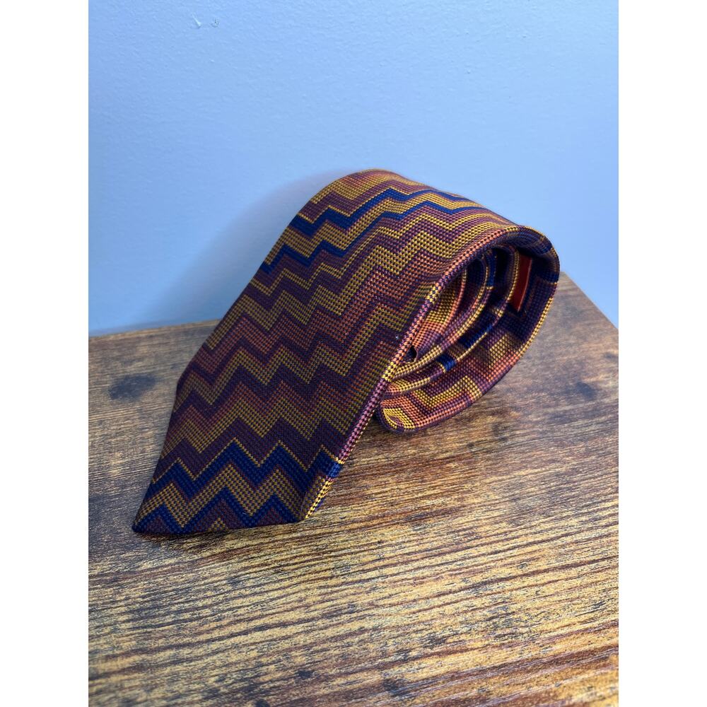 1980s Missoni Cravatte Rainbow Zig Zag Chevron Retro Old Money Seta-Silk Tie